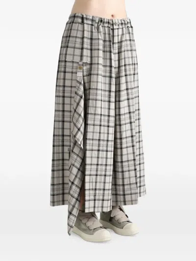 Y's Check-print Draped Trousers In Multi
