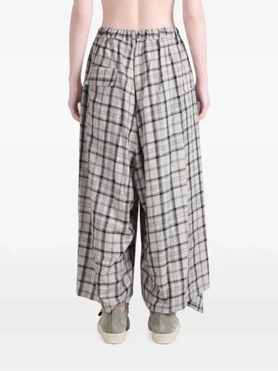 Y's Check-print Draped Trousers In Multi