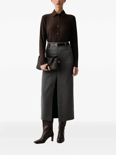 Eleh Pinstripe-pattern Front-slit Skirt In Multi