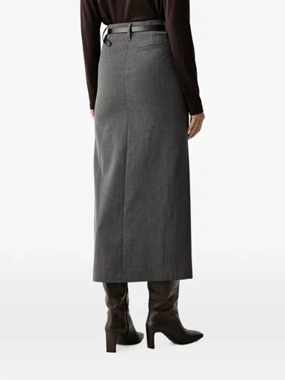Eleh Pinstripe-pattern Front-slit Skirt In Multi