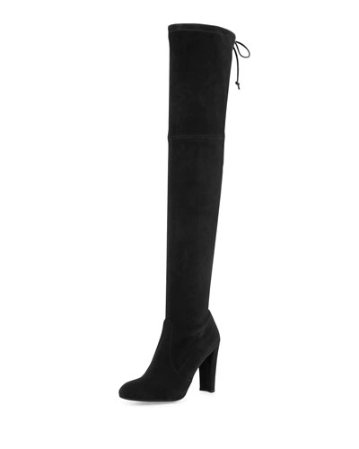 Stuart Weitzman Highland Stretchy Suede Over-the-knee Boot, Black, Black Suede