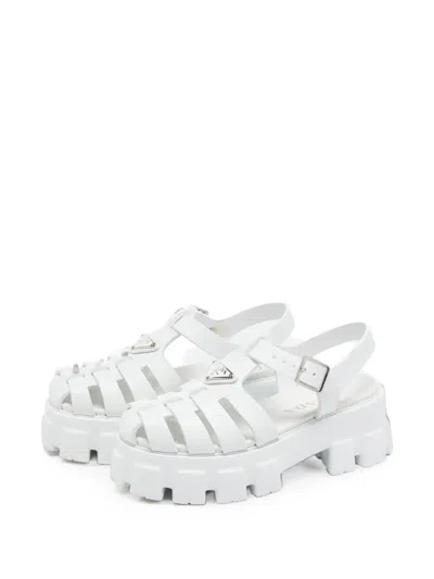 Pre-owned Prada Monolith Platform Sandals In White