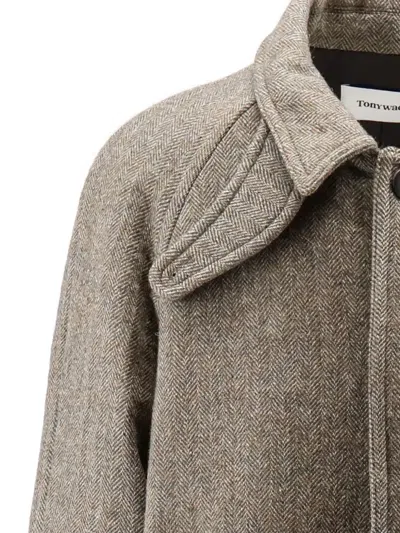 Tonywack Single-breasted Wool Coat With A Herringbone Pattern In Multi