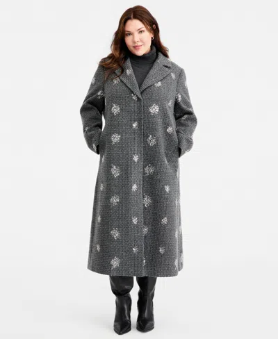 Cece Plus Size Single-breasted Sparkle Boucle Maxi Coat In Gray