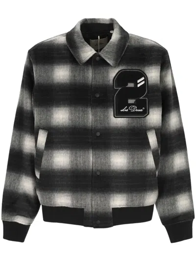 Les Deux Check-pattern Logo-patch Jacket In Black
