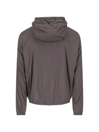 Herno Technical Fabric Hooded Jacket With Adjustable Drawstrings In Brown
