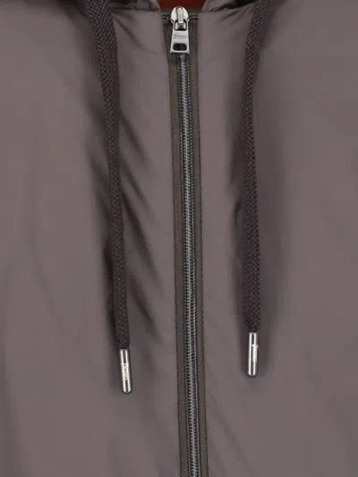 Herno Technical Fabric Hooded Jacket With Adjustable Drawstrings In Brown