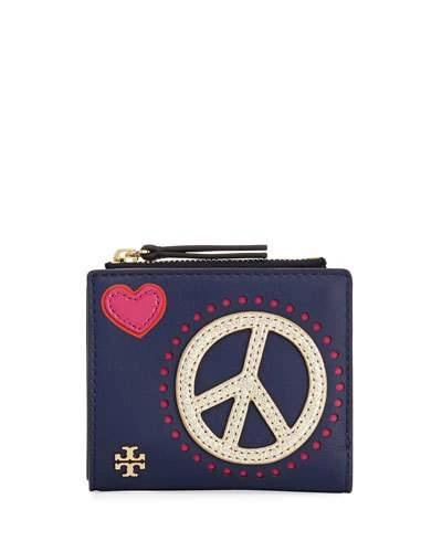 Tory Burch Peace & Love Mini Wallet, Blue, Blue Pattern