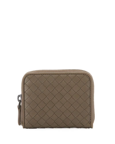 Bottega Veneta Intrecciato Zip-around Card Case In New Steel