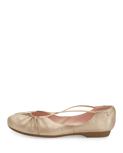 Taryn Rose Bryan Ruched Crisscross Ballerina Flat, Champagne