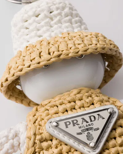 Prada Soft Robot Raffia-effect Keychain Charm In Neutral
