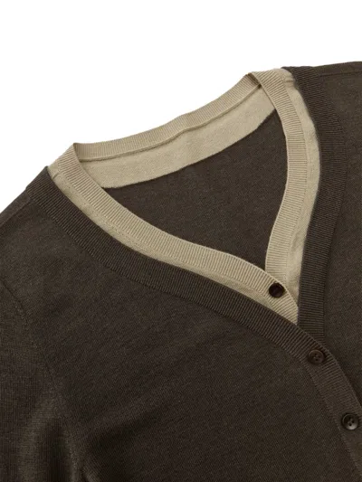 Less Layered-effect Button-placket Sweater In Brown
