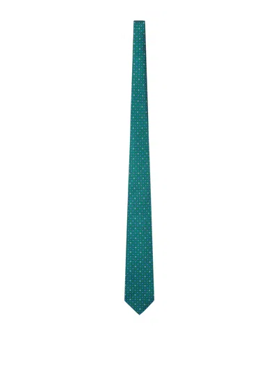 Kiton Fabric Tie With Micro Geometric Pattern In Green