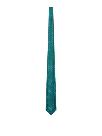 Kiton Fabric Tie With Micro Geometric Pattern In Green