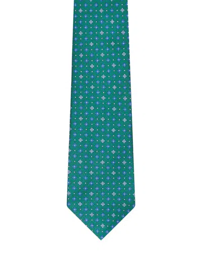 Kiton Fabric Tie With Micro Geometric Pattern In Green