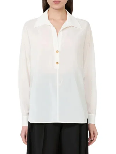 Max Mara Studio Long-sleeve Silk Polo In White