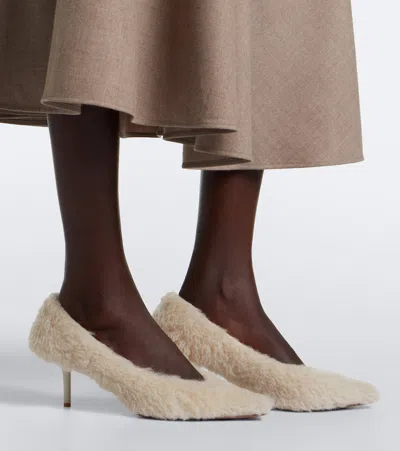 Max Mara Shearling Pumps In White
