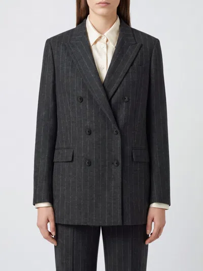 Tagliatore Double-breasted Jacket With Herringbone Pattern In Gray