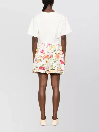 Kenzo Silk Button-front Mini Shorts With Side Pockets In Multi