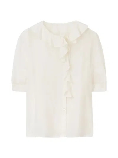 XILLA RUFFLED PUFF-SLEEVE BLOUSE