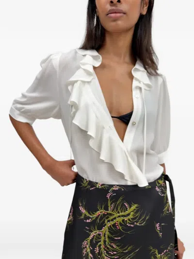XILLA RUFFLED PUFF-SLEEVE BLOUSE