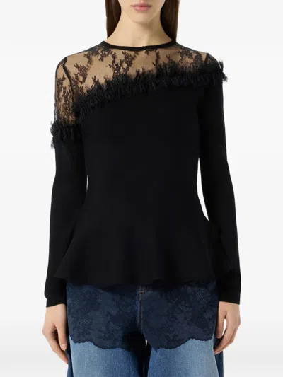 Blumarine Pullover Mit Schösschen In Black