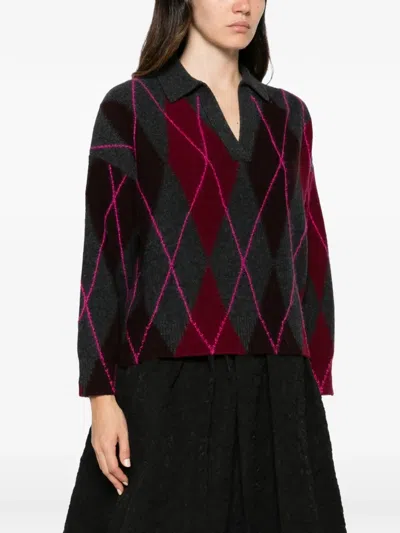 Majestic Argyle-patterned Polo-collar Top In Multi