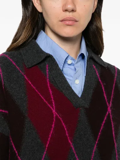 Majestic Argyle-patterned Polo-collar Top In Multi
