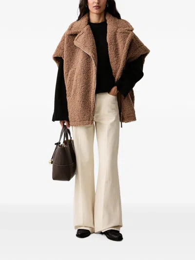 Dkny Teddy-texture Oversized Jacket In Brown