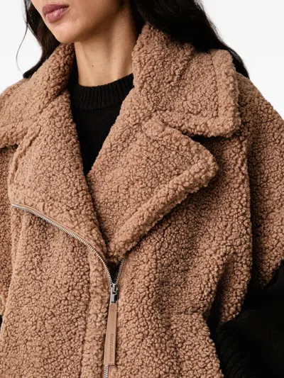 Dkny Teddy-texture Oversized Jacket In Brown