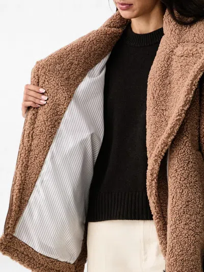 Dkny Teddy-texture Oversized Jacket In Brown