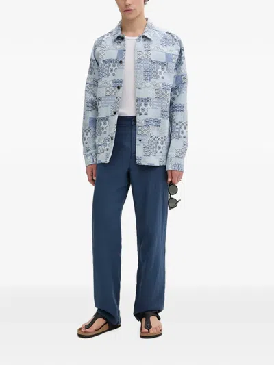 Les Deux Patchwork-pattern Button-down Jacket In Blue