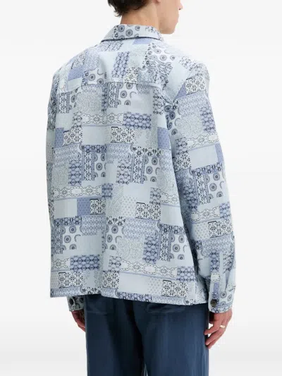 Les Deux Patchwork-pattern Button-down Jacket In Blue