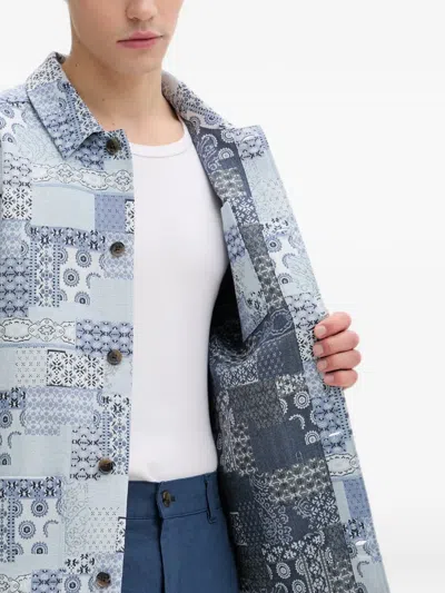 Les Deux Patchwork-pattern Button-down Jacket In Blue