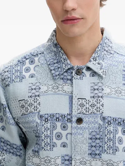 Les Deux Patchwork-pattern Button-down Jacket In Blue