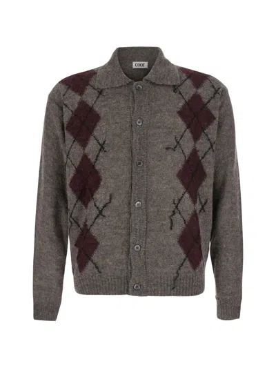 Coor Argyle Collar Cardigan With Notched Revers And Buttons In Gray