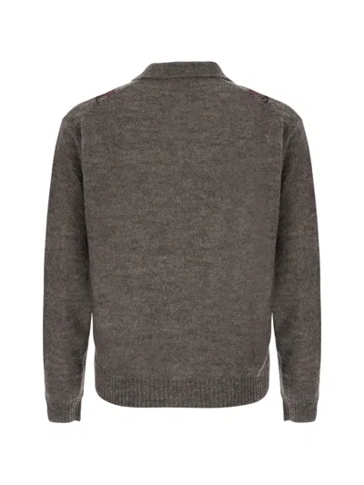 Coor Argyle Collar Cardigan With Notched Revers And Buttons In Gray