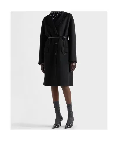 Prada Button-up Long Coat In Black