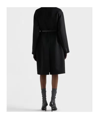 Prada Button-up Long Coat In Black