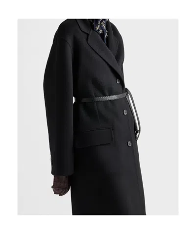 Prada Button-up Long Coat In Black