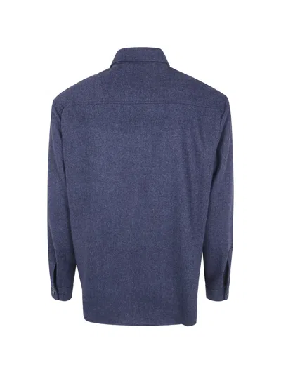 Cruna Herringbone-pattern Flap-pocket Shirt In Blue