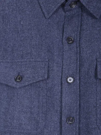 Cruna Herringbone-pattern Flap-pocket Shirt In Blue