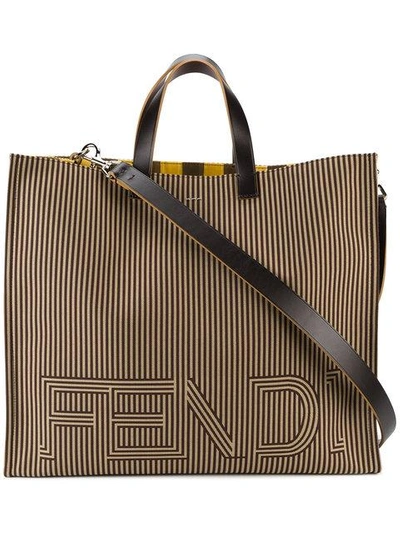 Shop Fendi Large Logo Tote Bag - Brown