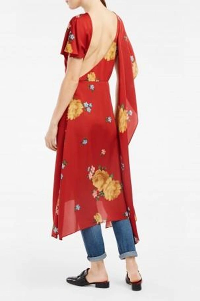 Magda Butrym Sorrento Draped Open-back Floral-print Silk-crepe Midi Dress In Red