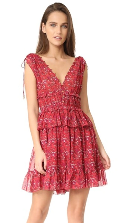 Ulla Johnson Noelle Printed Silk-georgette Mini Dress In Ruby