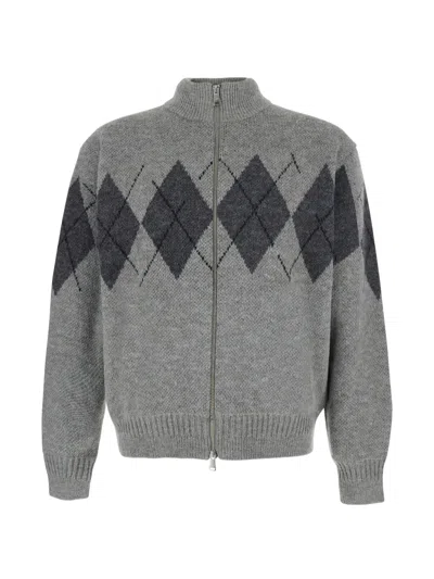 Coor Argyle-pattern Zip-up Sweater In Gray