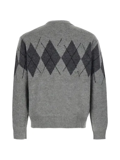 Coor Argyle-pattern Zip-up Sweater In Gray