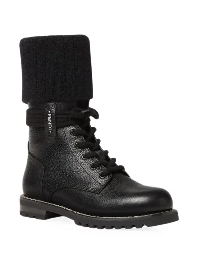 Fendi Commando Mohair-cuff Leather Boots In Multi