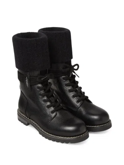 Fendi Commando Mohair-cuff Leather Boots In Multi
