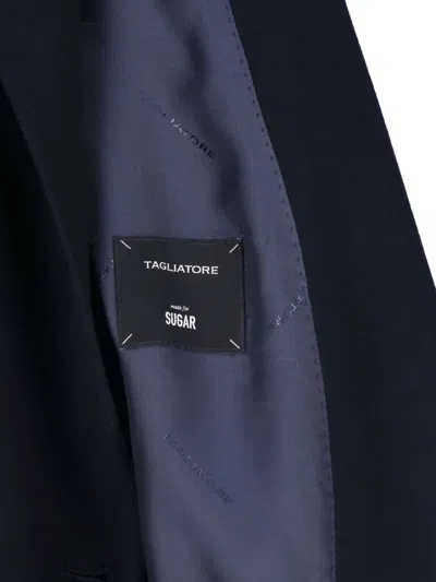 Tagliatore Double Breasted Blazer Button Detailing Notched Lapels In Blue